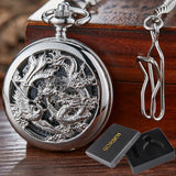 3D Dragon Mechanical Pocket Watch Fob Chain Luxury Steampunk Skeleton Engraved Roman Numeral Clock for Men Women Pocket Watches