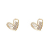 Gold Plated Heart Stud Earrings Shiny Zircon Earrings Metal Elegant Fashion Heart Jewelry, Romantic Female Couple Earrings