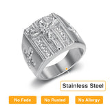 No Rusted High Quality Stainless Steel Hip Hop Jesus Cross Ring for Men Punk Rings Design with Rhinestones  Jewelry