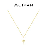 MODIAN 925 Sterling Silver Simple Lightning Pendant Necklace Stackable Trendy Neck Chain For Women Girls Party Fine Jewelry Gift