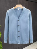 Men Cardigan Temperament Daily Simple Hong Kong Style Handsome Advanced Single Breasted V-neck Knitting Swewaters Pure Color