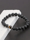 OAIITE Men's Lava Stone Bracelet Drop Essential Oil Bead Bracelet Semi Precious Stone Crystal Bracelet Perfect Gift for Couple