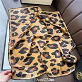 70cm Leopard Print Silk Scarf for Women Imitation Silk Scarfs Fashionable and Versatile Headwear Clothing Square Scarf