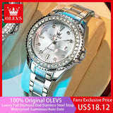 OLEVS Original Diamond Dial Quartz Watch for Women Fashion Elegant Ladies Watches Stainless Steel Waterproof Women's Wristwatch