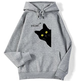 Winter Women Hoodies Meow Black Cat Printed Pullover Pocket Drop Sleeves Hoody Breathable Loose Sweatshirts Cute Ladies Clothes