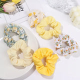 Women Lady Female LatticePrint Ponytail Holder Hair Rope Girls Headwear Yellow Scrunchies Hairs Ties