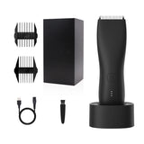 Electric Groin Hair Trimmer with Replaceable Ceramic Blades, Waterproof Wet-Dry Functionality & Standing Recharge Dock