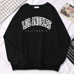 Street Trend Womens Pullovers Los Angeles California Letter Printing Hoodies Warm Fleece Sweatshirt Crewneck Soft Female Clothes