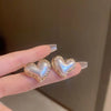 Gold Plated Heart Stud Earrings Shiny Zircon Earrings Metal Elegant Fashion Heart Jewelry, Romantic Female Couple Earrings