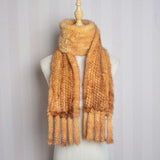 New Luxury Women Muffler 100% Real Mink Fur Scarf With Tassel Hand Knitted Natural Mink Scarves Neck Warmer Poncho Wholesale