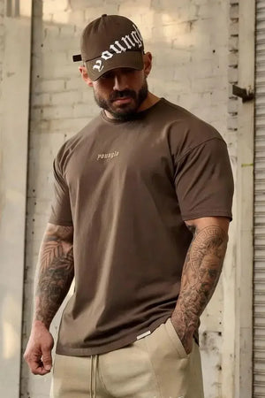 Short-sleeved Men's Fitness T-shirt Tight Round Neck Cotton Breathable Elastic Solid Color Gym Sports T-shirt