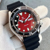 Tandorio Design Red Dial Lume NH36 Mechanical Swim Watch For Men Date Weekday Display 3.8 Crown 200M Waterproof 41mm