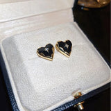 Gold Plated Heart Stud Earrings Shiny Zircon Earrings Metal Elegant Fashion Heart Jewelry, Romantic Female Couple Earrings