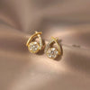 Gold Plated Heart Stud Earrings Shiny Zircon Earrings Metal Elegant Fashion Heart Jewelry, Romantic Female Couple Earrings