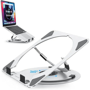 OMOTON Portable Laptop Stand for Desk Ergonomic Computer Stand with 360° Rotating Base 5-Level Adjustable Aluminum Foldable Mou