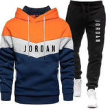 Autumn and winter new digital printed men's long-sleeved hoodie + loose casual pants fitness suit 2 pieces of clothing