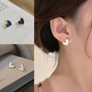 Cute Korean Earrings Heart Bling Zircon Vintage Dark Green Versatile Gold Color Earring for Women Fashion Jewelry 2024 New Gift