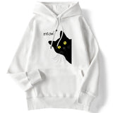 Winter Women Hoodies Meow Black Cat Printed Pullover Pocket Drop Sleeves Hoody Breathable Loose Sweatshirts Cute Ladies Clothes