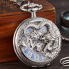 3D Dragon Mechanical Pocket Watch Fob Chain Luxury Steampunk Skeleton Engraved Roman Numeral Clock for Men Women Pocket Watches