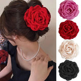 Elegant Fabric Rose Flower Hair Claws Women French Large Hair Clip Crab Clamp Fashion Headwear Shark Clip Girls Hair Accessories