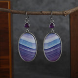 Oval Shape Purple Turquoise Decor Dangle Earrings Retro Bohemian Style Zinc Alloy Silver Plated Jewelry Female Gift