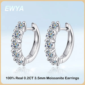 EWYA 100% Real 3.5mm 0.2ct Moissanite Hoop Earrings for Women S925 Sterling Silver Earring Luxury Designer Wedding Fine Jewelry