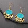 Dawapara Turquoise Persian Calligraphy Dangle Earrings Parsi Farsi Poem Hollow Out Pendantstainless Steel Jewelry Iran Gift