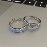 Luminous Blue Green Light Star Ring Glow In Dark Fluorescent Heart Ring Women Men Couple Finger Rings Jewelry Adjustable