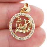 Lucky Zodiac Sign Pendant Charm Twelve Constellation Gold Plated Zircon Cancer Virgo Scorpio For Women DIY Necklace Fine Jewelry