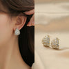 Gold Plated Heart Stud Earrings Shiny Zircon Earrings Metal Elegant Fashion Heart Jewelry, Romantic Female Couple Earrings