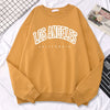 Street Trend Womens Pullovers Los Angeles California Letter Printing Hoodies Warm Fleece Sweatshirt Crewneck Soft Female Clothes