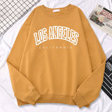 Street Trend Womens Pullovers Los Angeles California Letter Printing Hoodies Warm Fleece Sweatshirt Crewneck Soft Female Clothes