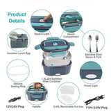 1.5L Portable Electric Lunch Box,60W Car And Home/Office Dual-Use,304 Stainless Steel Heated Lunch Box Set,12V/24V 110V/220V