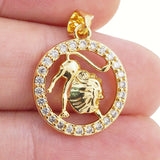 Lucky Zodiac Sign Pendant Charm Twelve Constellation Gold Plated Zircon Cancer Virgo Scorpio For Women DIY Necklace Fine Jewelry