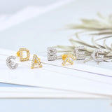 Simple Metal 925 Sterling Silver Ear Needle 26 Letters Small Earrings Zircon Exquisite Letter Earrings Cute Girls Jewelry Gifts