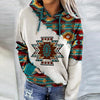 Autumn Winter Womens Casual Geometric Horse Print Long Sleeve Drawstring Pullover Tops Ethnic Style Hooded Sweatshirt 2023