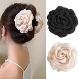 Elegant Fabric Rose Flower Hair Claws Women French Large Hair Clip Crab Clamp Fashion Headwear Shark Clip Girls Hair Accessories