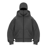 Y2k Retro Fashion Double Layer Hoodies Hip Hop Ninja Street Zipper Hoodie Balaclava Gothic Autumn Winter Tracksuit Sweatshirt