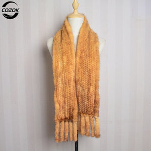 New Luxury Women Muffler 100% Real Mink Fur Scarf With Tassel Hand Knitted Natural Mink Scarves Neck Warmer Poncho Wholesale