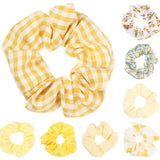 Women Lady Female LatticePrint Ponytail Holder Hair Rope Girls Headwear Yellow Scrunchies Hairs Ties