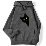 Winter Women Hoodies Meow Black Cat Printed Pullover Pocket Drop Sleeves Hoody Breathable Loose Sweatshirts Cute Ladies Clothes