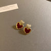 Gold Plated Heart Stud Earrings Shiny Zircon Earrings Metal Elegant Fashion Heart Jewelry, Romantic Female Couple Earrings