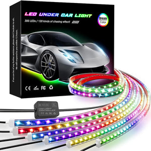 Car Underglow Lights, 6 Pcs Bluetooth Led Strip Lights with Dream Color Chasing, APP Control 12V 300 LEDs Underbody Lights