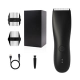 Electric Groin Hair Trimmer with Replaceable Ceramic Blades, Waterproof Wet-Dry Functionality & Standing Recharge Dock