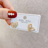 Gold Plated Heart Stud Earrings Shiny Zircon Earrings Metal Elegant Fashion Heart Jewelry, Romantic Female Couple Earrings