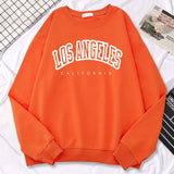 Street Trend Womens Pullovers Los Angeles California Letter Printing Hoodies Warm Fleece Sweatshirt Crewneck Soft Female Clothes