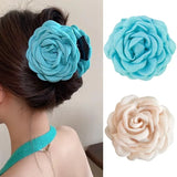 Elegant Fabric Rose Flower Hair Claws Women French Large Hair Clip Crab Clamp Fashion Headwear Shark Clip Girls Hair Accessories