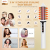 Thermal Brush Cordless,22 Mm USB Rechargeable Hot Brush Hot Comb,3 in 1 round Hair Brush-Hair Volumizer Curl Brush,Travel Hair Straightener Brush,Hot Brushes for Hair Styling,3 Temp Levels (White)