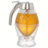 Honey Syrup Dispenser Pot No Drip Container Honey Jars Push-Type Oil Pot Honey Dispenser Pot Sauce Bottle Sealed Jar Funnel